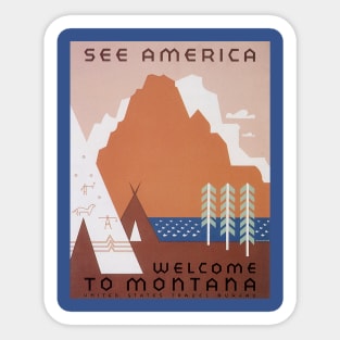 Vintage Travel Poster, Welcome to Montana Sticker